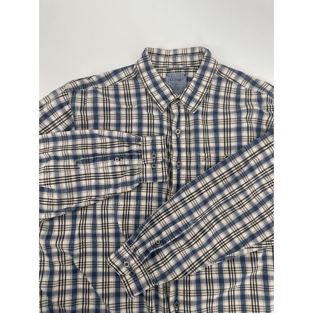 LL Bean Button Down Shirt Mens XL Tall Checked‎ Long  Short Sleeve
